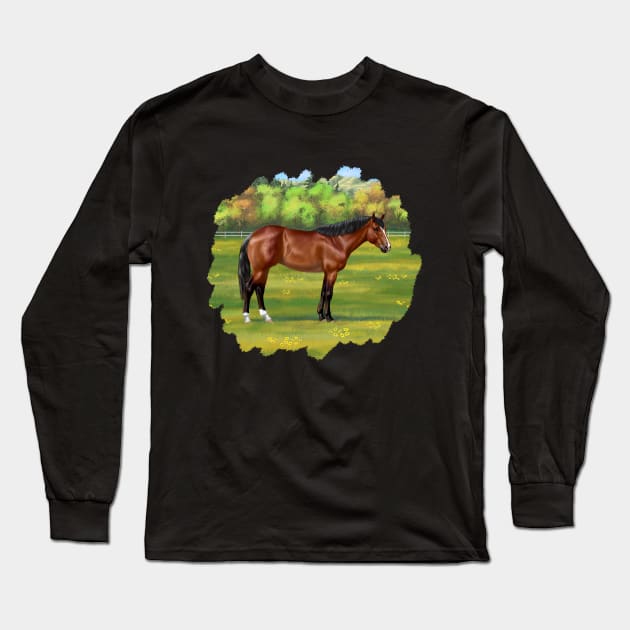 Brown Bay Quarter Horse in Pasture Long Sleeve T-Shirt by csforest